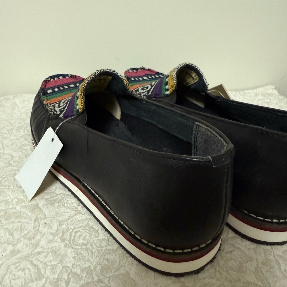 NWT Roper Ladies Jacolin Leather/Serape Shoes Black Country Western Loafers 7.5 - Picture 6 of 14